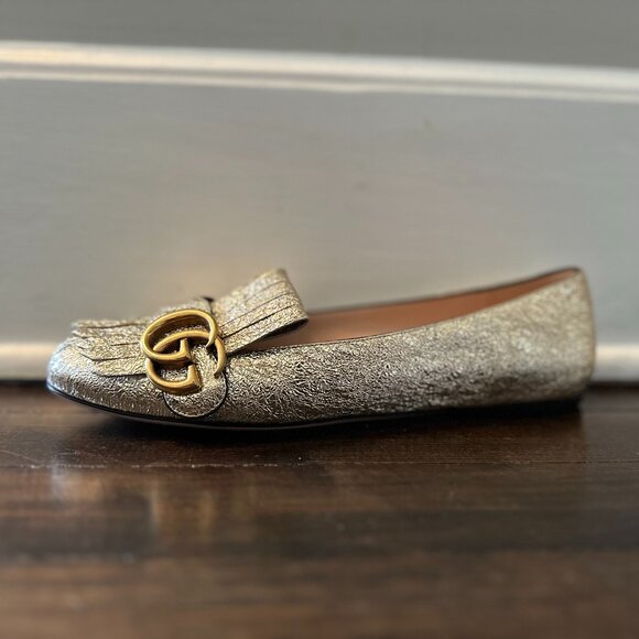 GUCCI Marmont Crackle Leather Gold Tassel GG Loafer 37 (sz. 7) - Picture 5 of 16
